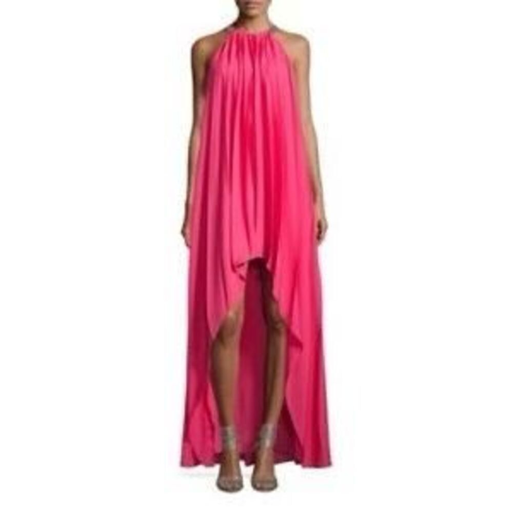 Halston Heritage Sunburst Pleat Halter Maxi Gown Chain & Hot Pink S - Picture 12 of 12
